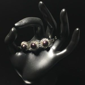 Black Cultured Pearl Rhinestone Bracelet